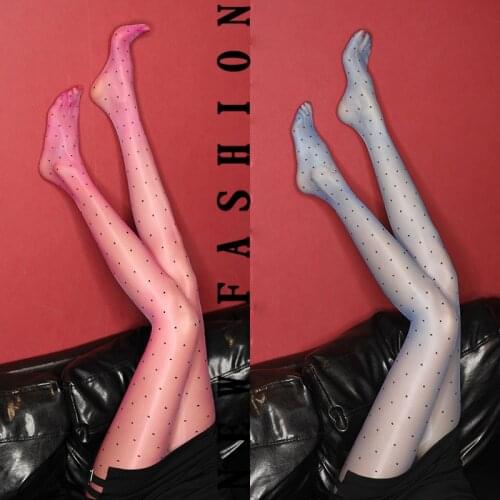 Sexy Women Tights Pantyhose Fashion Stretch Oil Bright Polka Dot Stockings Woman Thin Temptation Open Oil Pantyhose