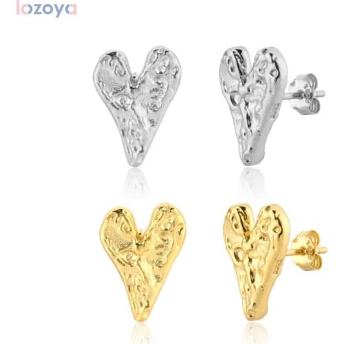 Lozoya 925 Sterling Silver Geometric Heart Stud Earring Plain Fashion Fine Jewelry 2020 Rock Punk Jewelry Wedding Party Gift