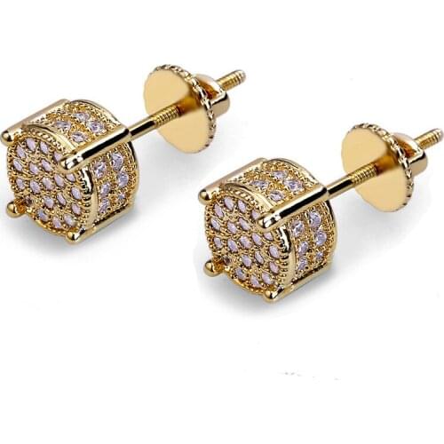 Simple Ladies Golden Round Shaped Inlaid Crystal Rhinestone Zircon Female Stud Earrings for Women Party Jewelry