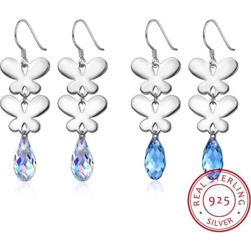 LEKANI Original Crystals Beads Drop Earrings S925 Silver Butterfly Long Hanging Earrings For Women Party Gifts