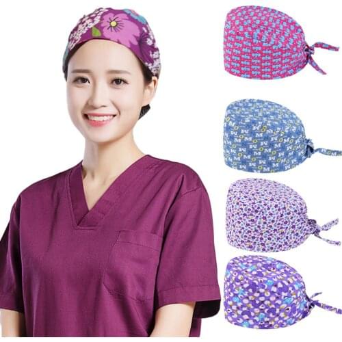 Unisex Floral Letter Print Dust Proof Chief Surgeon Scrub Restaurant Factory Work Cap Bouffant Adjustable Hair Storage Hat