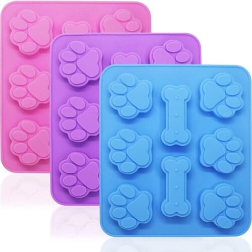 Silicone Molds Puppy Dog Paw And Bone Shaped 2 in 1 Ice Candy Trays Chocolate Cookies Baking Pans Oven Microwave Freezer Safe