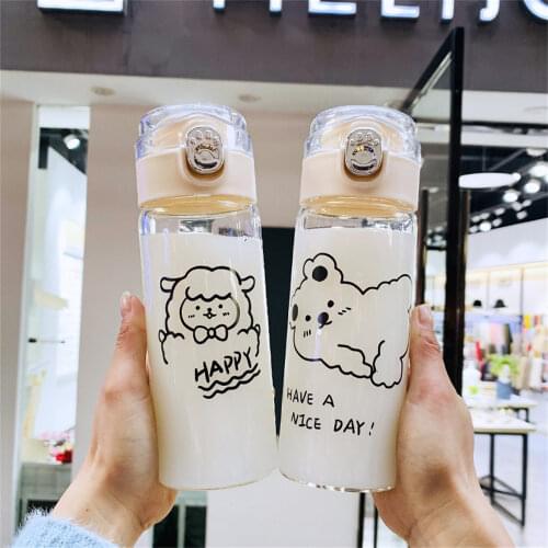 420ml Cute Bear Glass Water Drinking Bottles Durable Water Bottle For Girls Cartoon School Office Travel Mug Coffee Tea Cup