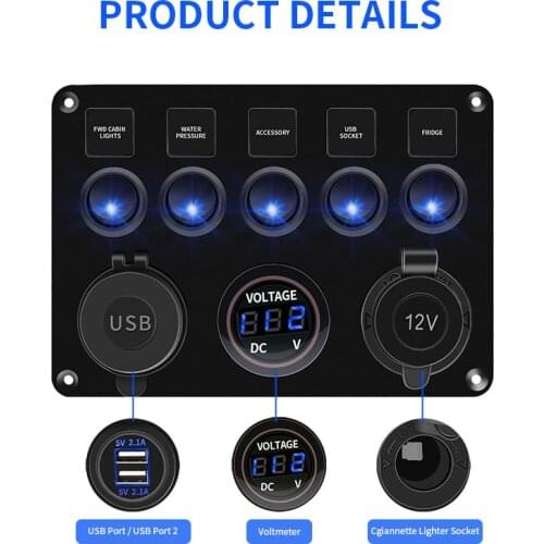 Toggle Switch Control Panel 12V With Dual USB Charger For Yacht Marine Boat Waterproof Rocker Switches Car Auto Accessories