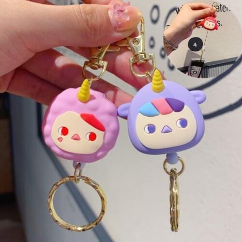 Cute Anime Unicorn Clown Keychain Retractable Portable Cartoon Multifunctional Car Key Chain School Bag Pendant Card Key Holder