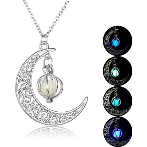 Wish explosion models Halloween ghost hollow moon necklace love birdcage luminous beads pendant short necklace halloween decor