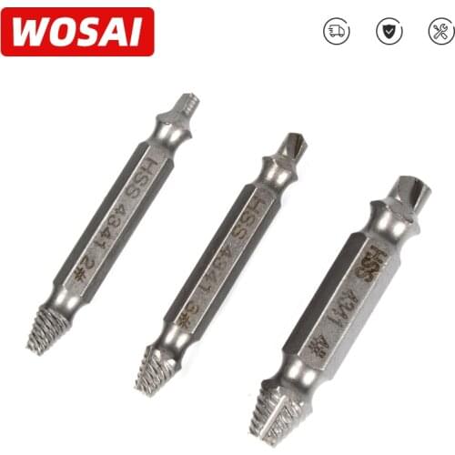 WOSAI 4Pcs HHS Steel Screw Extractor Drill Bit Set Easily Take Out Broken Screw,Bolt Remover Stripped Screws Demolition Tools