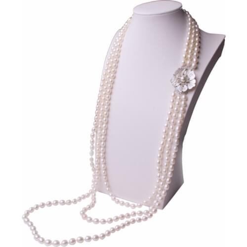 Women Gift word real Natural freshwater pearl sweater chain long, necklace, multi layer, three layer shell, necklace