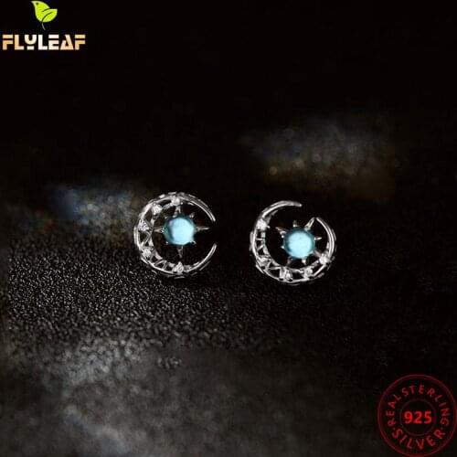 Moon Sun 100% 925 Sterling Silver Stud Earrings For Women Cubic Zirconia Earings Fashion Jewelry Sweet Student Girl Fine Jewelry