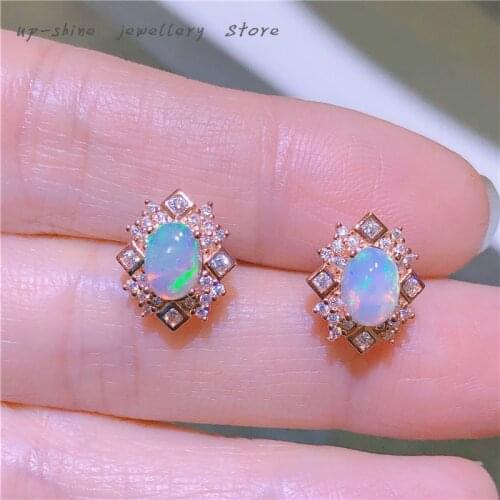 New 925 silver natural opal womens platinum plated & rose gold plated earrings, exquisite luxury and noble atmosphere