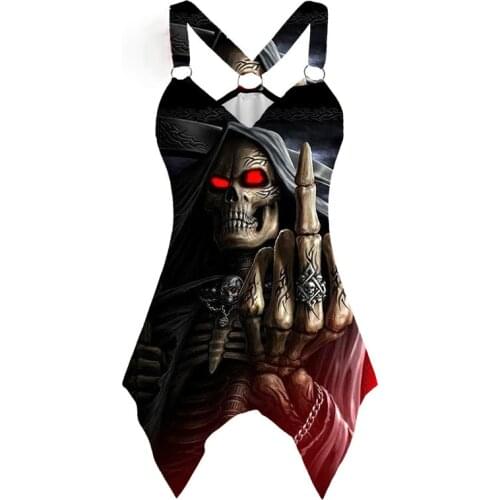 Fantasy Gothic Skull Printing Womens Sling Tops Sexy Backless Y2k Tank Top Fashion Casual Rose Pattern Vest 2020 Summer New