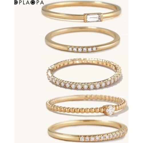 DPLAOPA 925 Sterling Silver Slim Zircon CZ Line Team Ring Eternity Band Beaded Ring 2021 Women Wedding Luxury Jewelry Round