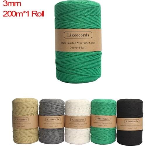 3mm x 219 yards Macrame Cord100% Cotton Rope Craft String Twine for Wall Hanging Plant Hangers Knitting Home Decorations DIY