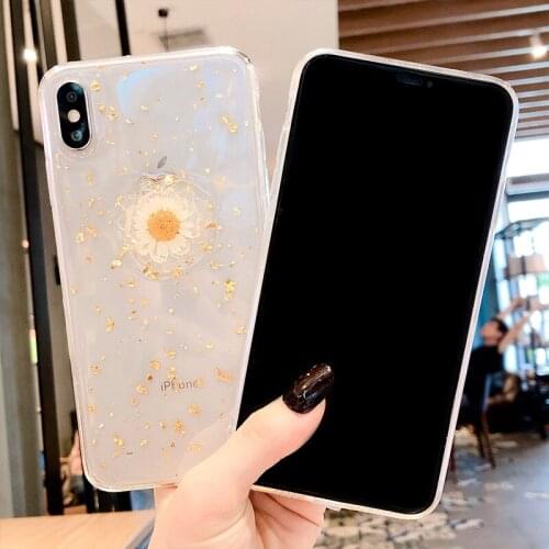 3D Real Dried Daisy Floral Phone Case For iPhone XS Max XR 7 8 Plus 6 6S Plus X XS Soft TPU Clear Flowers Silicon Cover Fundas