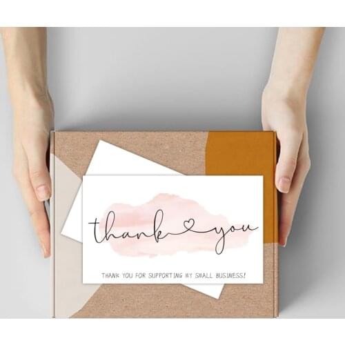 50Pcs Pink Watercolor Thank You For Supporting My Small Business Card 5*9 CM Thank You Card Decor For Small Shop Gift Package