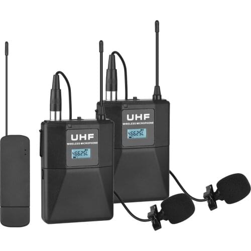 Andoer UHF Wireless Lavalier Lapel Microphone System Dual Clip-on Mic w/ Bodypack Transmitter 30m Work Distance for Video Record