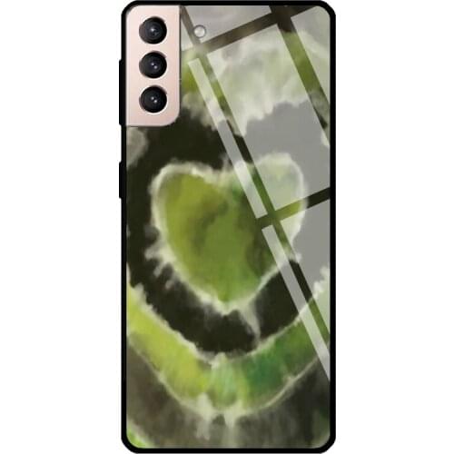 GREEN HEART TIE DYE Tempered Glass Case For Samsung Galaxy S21 Ultra Note 20 S8 S9 S10 Note 10 Plus S20 FE