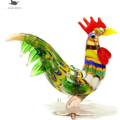Colorful Murano Glass Rooster Craft Figurines Miniature Cute Handmade Cock Chicken Animals Ornaments Home Decor New Year Gifts