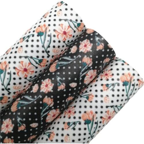 Flowers Polka Dots Printed Synthetic Faux leather Vinyl Fabric Sheet Felt Backing Synthetic Leather Faux Vinil DIY A4 SIZE 6S97D