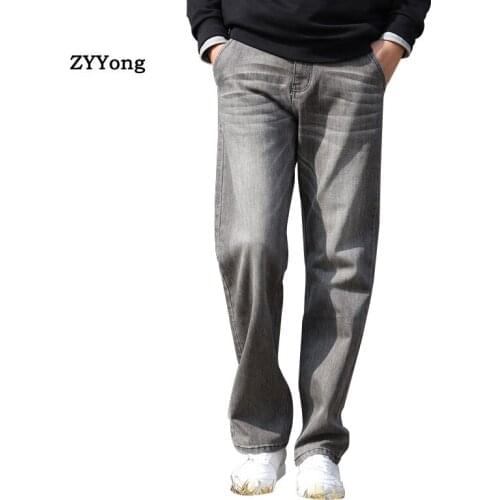 Summer Thin Section Men Jeans Wide Leg Denim Pants Large Size Loose Hip Hop Skateboard Jeans Straight Gray Trousers Baggy Pants