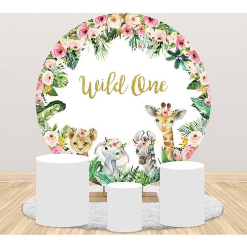 Wild One Safair Jungle Backdrop Round Circle 1st Birthday Background Animals Newborn Children First Birthday Party Decorations