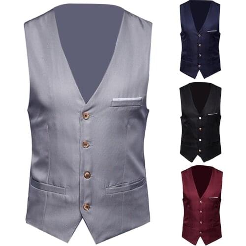 Plus Size Formal High-end Men Solid Color Suit Vest Single Breasted Back Straps Business Waistcoat