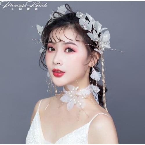 Super fairy Korean spun yarn flower tassels pair clip bride wedding wedding photo headdress fairy styling wedding accessories