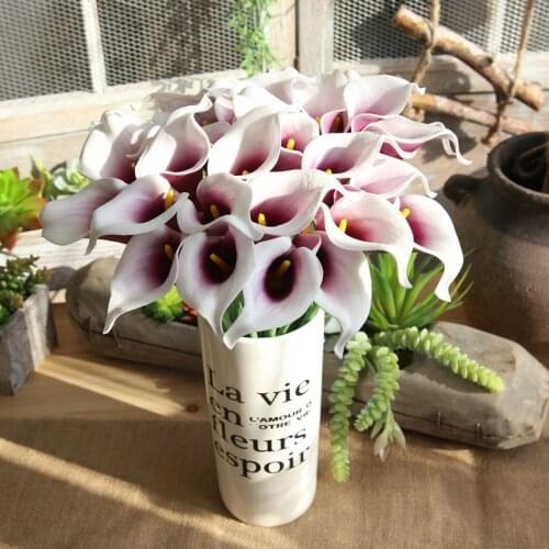 11pcs Simulation Calla Lily PU Real Touch Artificial Flowers Wedding Decoration Home Display Calla Lilies Fake Flowers Branch