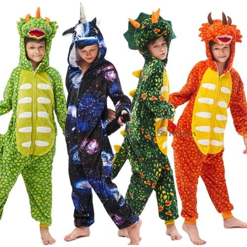 Kigurumi Kids Pajamas Unicorn Panda Boys Girls Dinosaur Lion Winter Kigrumi Suit for Children Sleepwear Onesie Flannel Pyjamas