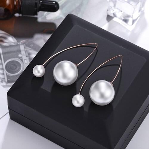 BOBOTUU Creative Bohemia Titanium Steel Earrings Jewelry For Women Girls Different Sizes White Simulated Pearl Earrings BE17130