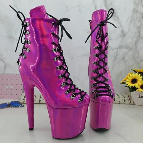 Leecabe 8inch/20CM heels' hologram materials closed toe Pole Dance boot