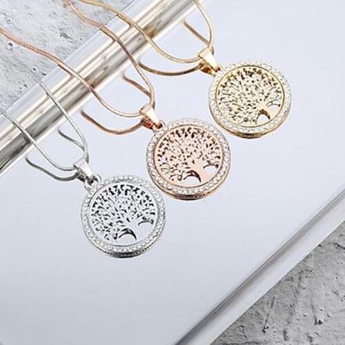 Hot Tree of Life Crystal Round Small Pendant Necklace Gold Silver Color Bijoux Collier Elegant Women Jewelry Gifts