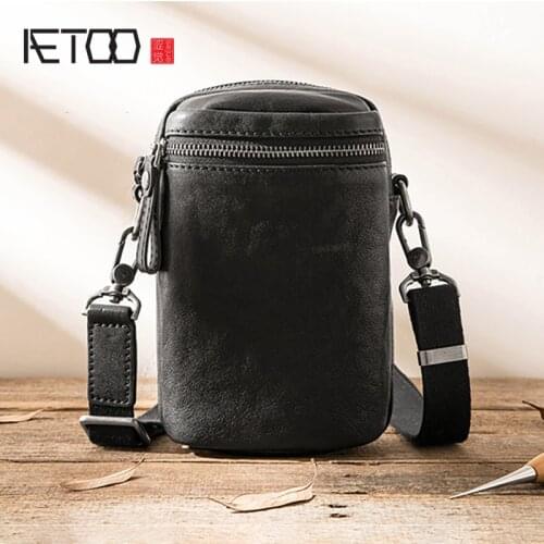 AETOO Leather mini bag for men, cowhide cross body bag for the first layer, one shoulder bag for fashion trend