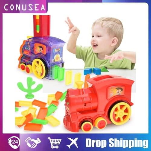 Kids Toy Domino Train Car Set Sound Light Automatic Laying Domino Brick Colorful Dominoes Blocks Game Toys Set Educational Toys