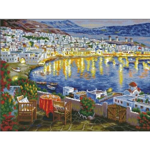Coastal City Seaside scenery Top Quality Embroidery Needlework 14CT Unprinted Cross Stitch Kits DIY Handmade Home Decor