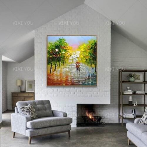 New Modern Abstract Lovers Colorful Green Tree View Wall Painting Hand Painted On Canvas Wall Picture For Living Room Home Gift