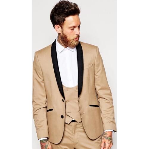 2017 Latest Coat Pant Designs Khaki Tan Wedding Suits for Men Slim Fit 3 Piece Tuxedo Custom Style Suits Groom Blazer Masculino
