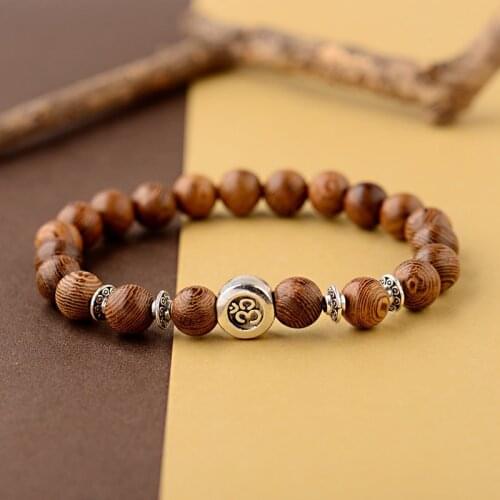 2019 Classic OM Buddhist 8mm Wood Beads Bracelet Men Homme Ethinc Tibetan Bileklik Mala Prayer Bracelet Yoga For Women