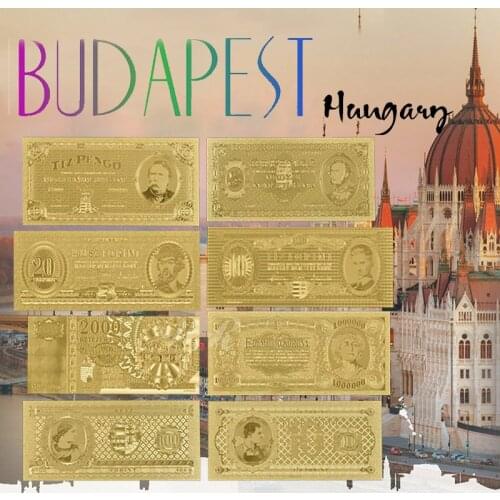 Wholesale Hungary Gold Banknote Set of 8 Pcs15-1000000 Forint Gold Fake Money In Diff Period Free Coa Home Decor