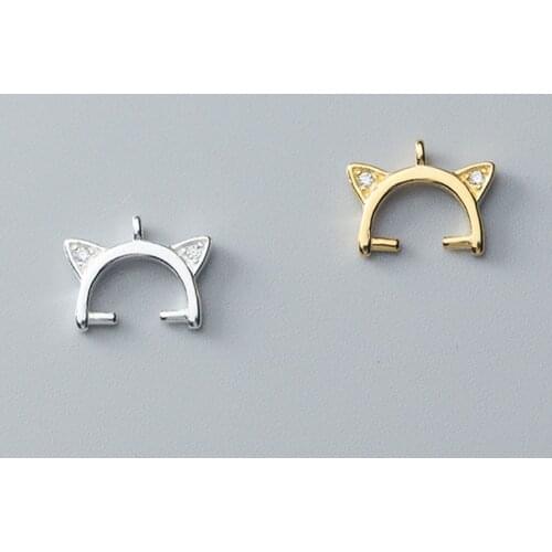 925 Sterling Silver Kitty Clasp Charms Fit 6mm Beads Micro Zircon Connector Necklace Pendant Hook DIY Women Jewelry Making Gift