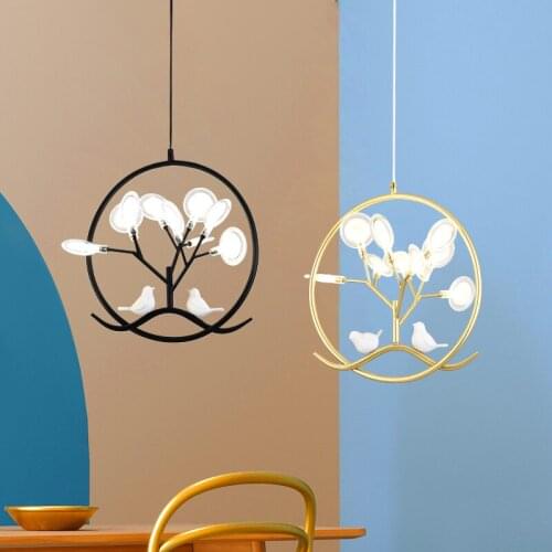 Nordic Tree shrew bird gold ring pendant lights bedroom living room restaurant bar hanging lighting fixtures loft led luminaire