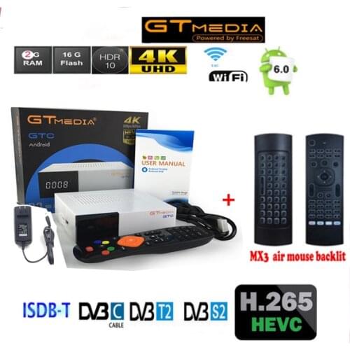 GTmedia GTC Android 6.0 TV BOX DVB-S2/T2/Cable/ISDBT Amlogic S905D 2GB RAM 16GB ROM support m3u cam satellite receiver