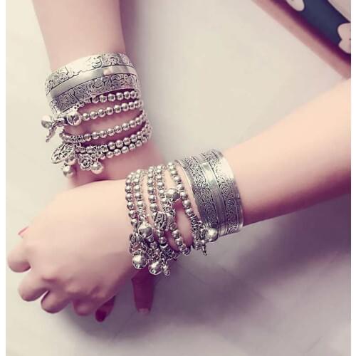 Vintage Carving Flower Elephant Tree Tibetan Silver Plated Bohemian Bracelet Tibetan Charm Bracelets Jewelry One Direction