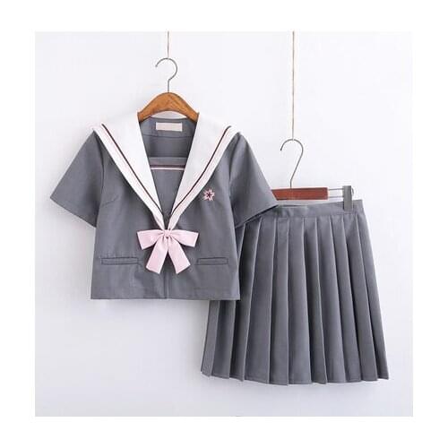Japanese jk Uniforms College Middle School Uniform For Girls Sailor Suit Students Anime School Costumes Gray 2 Pcs Set Skirt