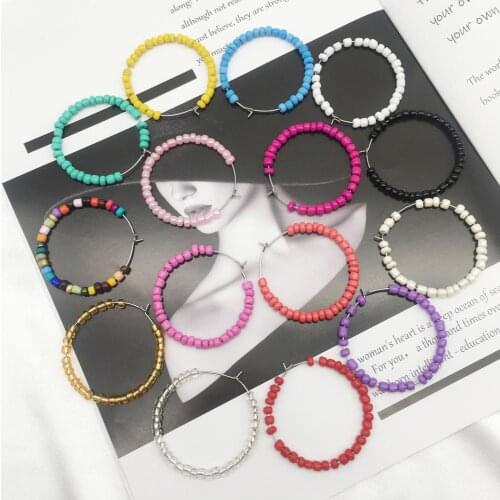 OMY Simple Beautiful Colorful Handmade Beaded Woven Hoop Earrings Temperament Fashion Female Jewelry Accessories boho earrings