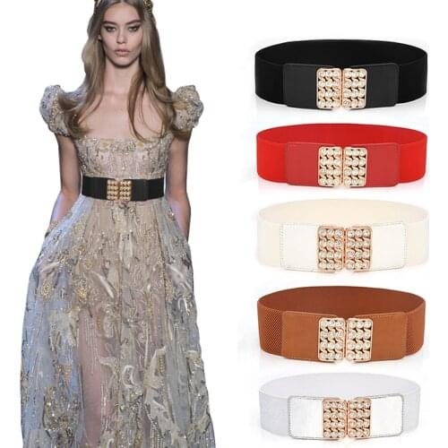 Womens Belts Fashion Diamonds Buckle Elastic Cummerbunds Female Dress Corsets Waistband Decoration Wide Belt Runway