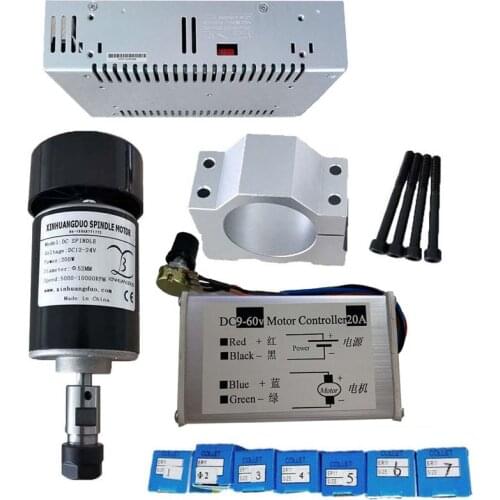 0.2kw Air cooled spindle ER11 chuck CNC 200W Spindle Motor + 52mm clamps + Power Supply +speed governor For DIY CNC 24V10000rpm
