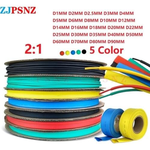 1/10 Meters 1/2/3/4/5/6/8/10/10/12/14/16/18/30/40/50/60/70/80/MM Heat Shrink Tubing Tube kit Insulation Tubing Wire Cable 5Color