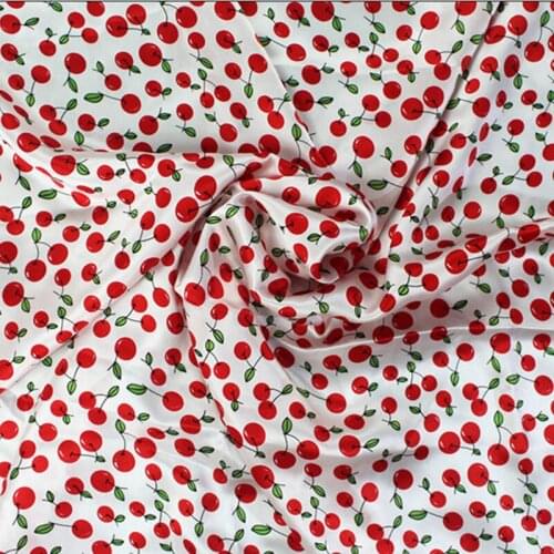 100% Silk Fabric 16 Momme Width 114cm Cherry Printed Pure Mulberry Silk Super Smooth For Wedding DIY Dress Clothing Bedding