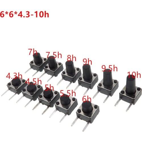 100pcs 6X6X6-10mm (Side Two Pin DIP) Black Mini Push Button Momentary Tact Button Switch Copper